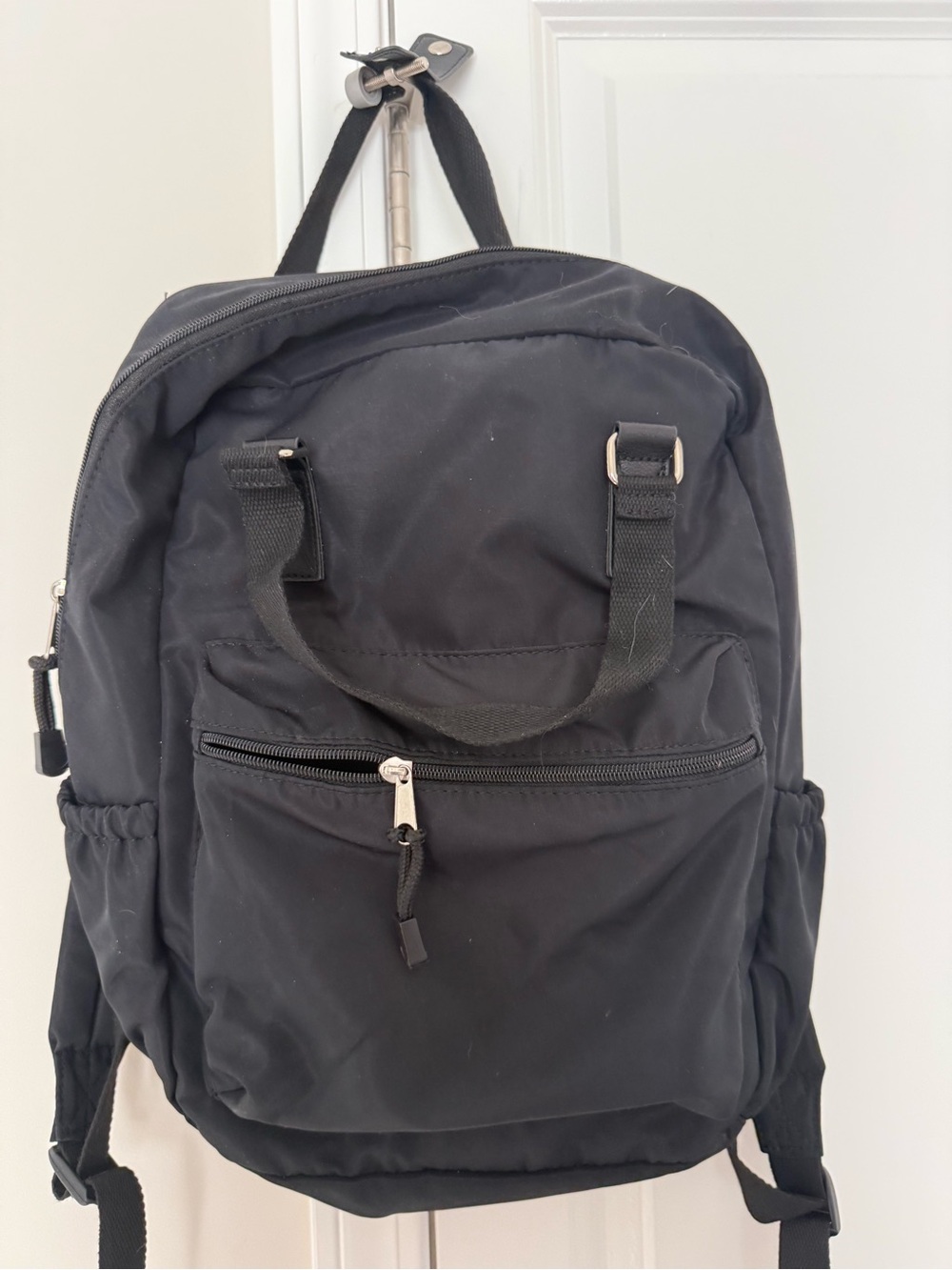 Black Nylon Backpack with Front Pocket - Unbranded